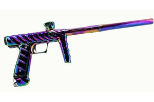 Adrenaline Shocker collection paintball gun with rainbow metallic finish, showcasing unique design and vibrant colors.
