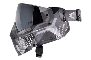 Adventure goggles for outdoor sports designed with a sleek gray pattern and protective features.