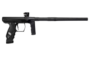 Alternative firearms collection featuring a sleek black paintball gun with an extended barrel.